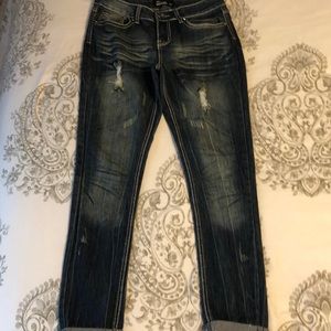 Distressed straight leg jeans